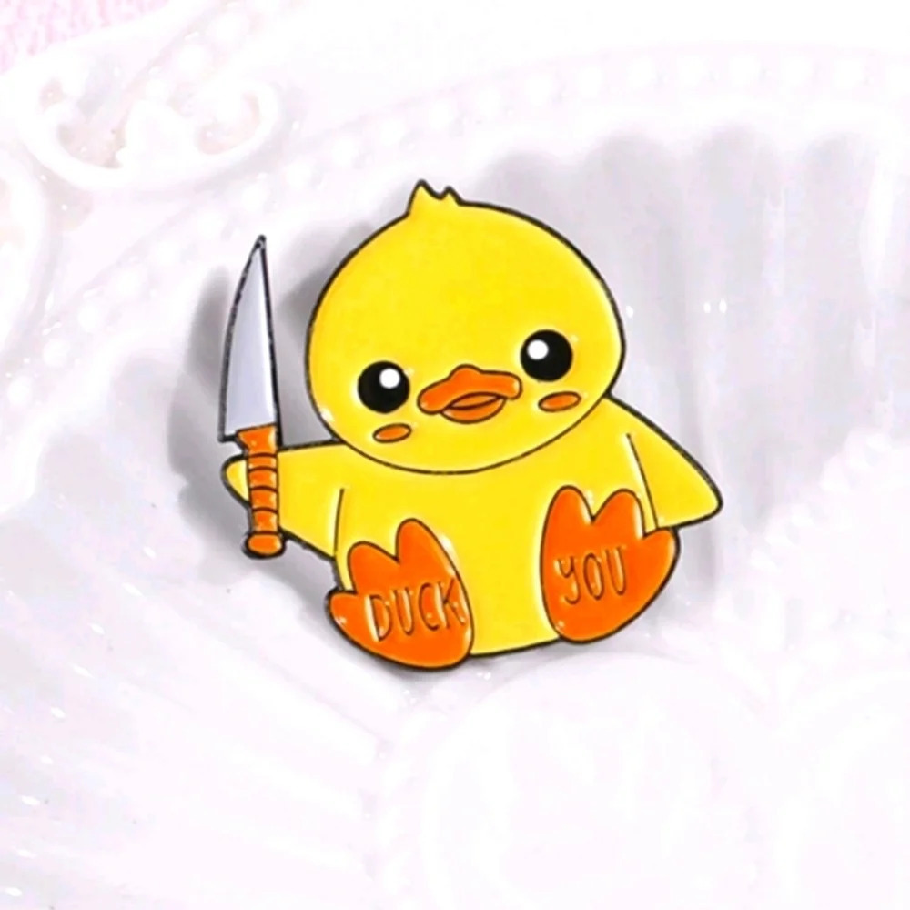 Funny duck you yellow and orange duck knife pin brooch charm for bag purse hand